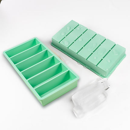 Ice Cube Tray Moulds 6 Slots Rectangular with Lids Silicone Butter Freezer Storage