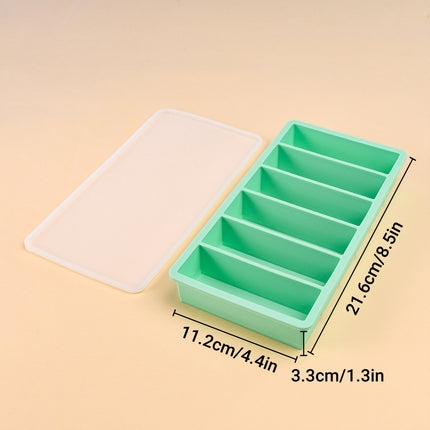 Ice Cube Tray Moulds 6 Slots Rectangular with Lids Silicone Butter Freezer Storage