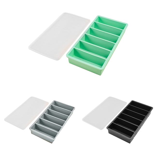 Ice Cube Tray Moulds 6 Slots Rectangular with Lids Silicone Butter Freezer Storage