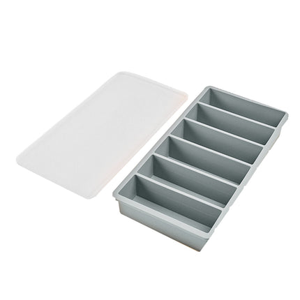 Ice Cube Tray Moulds 6 Slots Rectangular with Lids Silicone Butter Freezer Storage