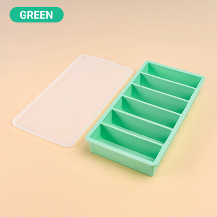 Ice Cube Tray Moulds 6 Slots Rectangular with Lids Silicone Butter Freezer Storage