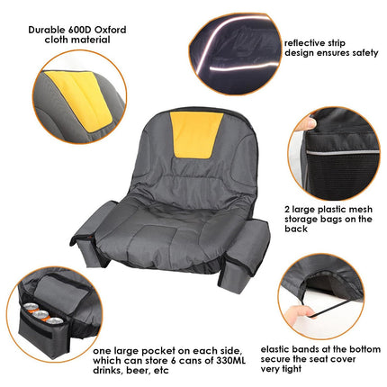 Lawn Mower Tractor Seat Cover 2 Large Side Storage Bag Outdoor Protector Gear