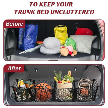 Trunk Cargo Net Bag Stereo Boot Storage Organiser SUV Pickup 4 Compartment 150cm