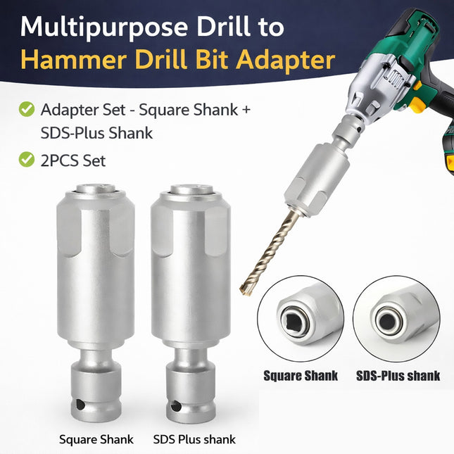 2pcs Drill Bit Socket Adapter Converter Extension Set Square/SDS-Plus Shank Use