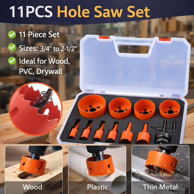11Pcs Woodworking Hole Saw Kit Multi Size Cutter Drill Bit Carpentry Tool DIY
