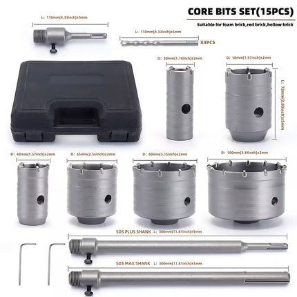 15Pcs Wall Hole Opener Set Masonry Bits Anchors Expansion Bolts DIY Tools