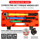 3Pcs Automotive Tire Torque Wrench Set Preset Adjustable Ratcheting Car Bike