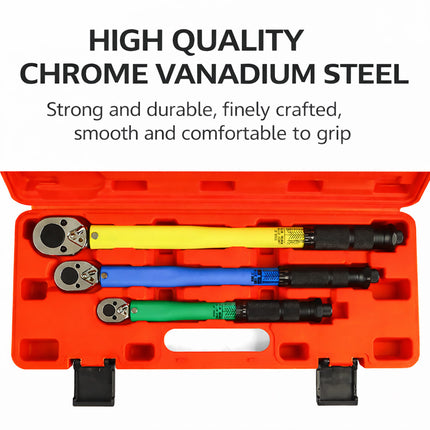 3Pcs Automotive Tire Torque Wrench Set Preset Adjustable Ratcheting Car Bike