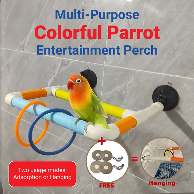 Colourful Parrot Perch Bird Stand Suction Cup or Hook for Small Birds Cage