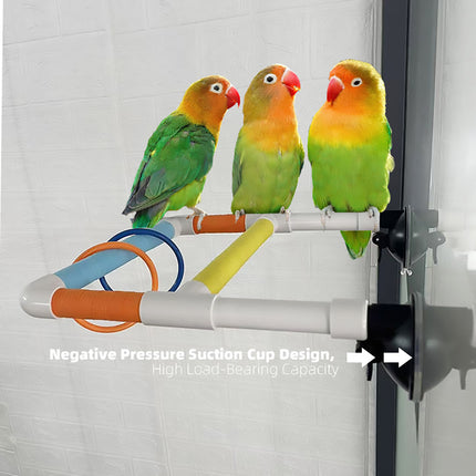 Colourful Parrot Perch Bird Stand Suction Cup or Hook for Small Birds Cage