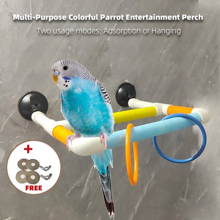 Colourful Parrot Perch Bird Stand Suction Cup or Hook for Small Birds Cage