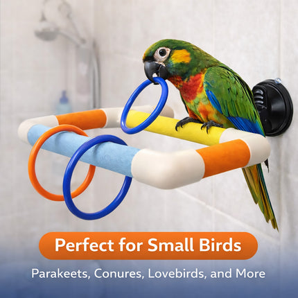 Colourful Parrot Perch Bird Stand Suction Cup or Hook for Small Birds Cage