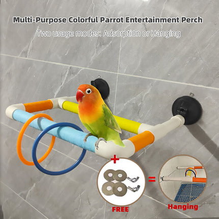 Colourful Parrot Perch Bird Stand Suction Cup or Hook for Small Birds Cage