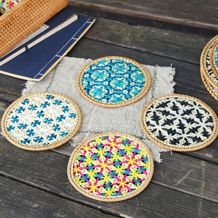 4PCS Bamboo Woven Cup Mat Bowl Pad Heat-Resistant For Home Kitchen Dining Table