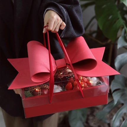 Clear Handheld Flower Gift Box Bow Fruit Flower Packaging Display Box Floral
