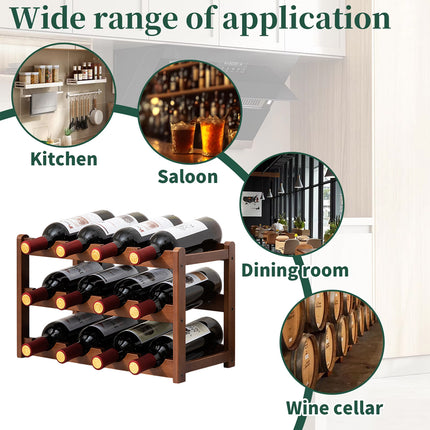 Bamboo Wooden Wine Rack 9 or 12 Bottle Organizer Storage Display Stand Home Decor