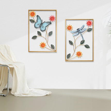 2PCS Dragonfly and Butterfly Iron Wall Decor Living Room Bedroom Home Decoration