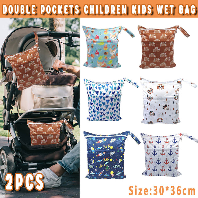 2PCS Cartoon Printed Diaper Bag Double Zipper Washable Storage Organizer