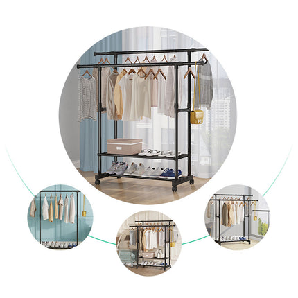 Industrial Pipe Metal Clothes Rail Heavy Duty Garment Hanging Rack Shoe Shelives