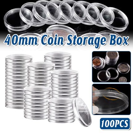 100pcs 40mm Coin Box Round Storage Case Commemorative Coin Protection Container
