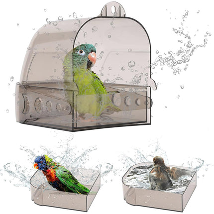 Parrot Bath Box Grey Bird Cage Accessory Bathroom Bird Bathtub for Small Birds