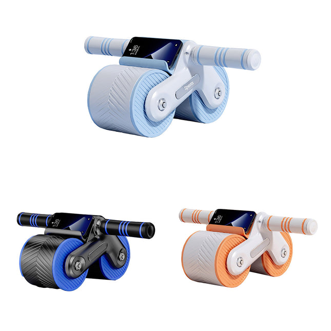 Wide Double Wheel Abdominal Roller with Auto Rebound and Phone Holder
