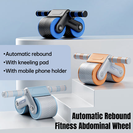 Wide Double Wheel Abdominal Roller with Auto Rebound and Phone Holder