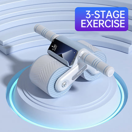Wide Double Wheel Abdominal Roller with Auto Rebound and Phone Holder