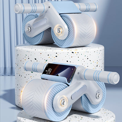 Wide Double Wheel Abdominal Roller with Auto Rebound and Phone Holder