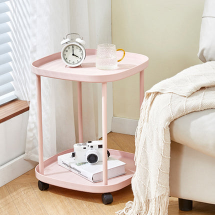 2 Tier Mobile Side Table Coffee Table with Storage Shelf Living Room Furniture