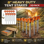 Spiral Tent Pegs 10 Pack Heavy Duty Carbon Steel Ground Stakes Screw-In 8 Inch