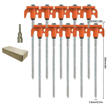 Spiral Tent Pegs 10 Pack Heavy Duty Carbon Steel Ground Stakes Screw-In 8 Inch