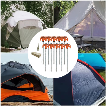 Spiral Tent Pegs 10 Pack Heavy Duty Carbon Steel Ground Stakes Screw-In 8 Inch