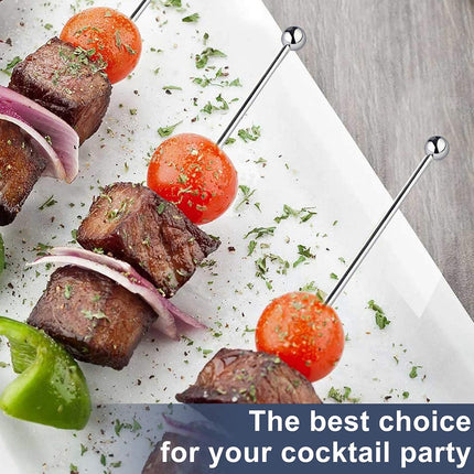 50 Piece Stainless Steel Cocktail Picks Martini Olive Fruit Sticks Ball Top