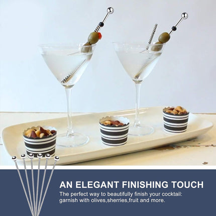 50 Piece Stainless Steel Cocktail Picks Martini Olive Fruit Sticks Ball Top