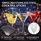 50 Piece Stainless Steel Cocktail Picks Martini Olive Fruit Sticks Ball Top