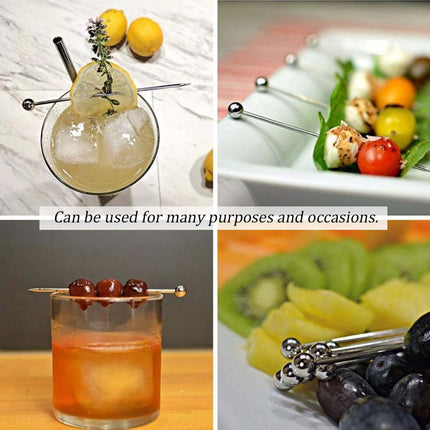 50 Piece Stainless Steel Cocktail Picks Martini Olive Fruit Sticks Ball Top
