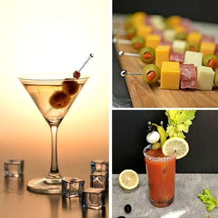 50 Piece Stainless Steel Cocktail Picks Martini Olive Fruit Sticks Ball Top