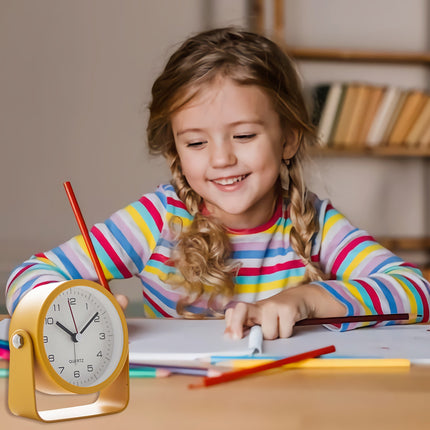 Flip Silent Desktop Small Alarm Clock with Night Light Battery-Powered Durable