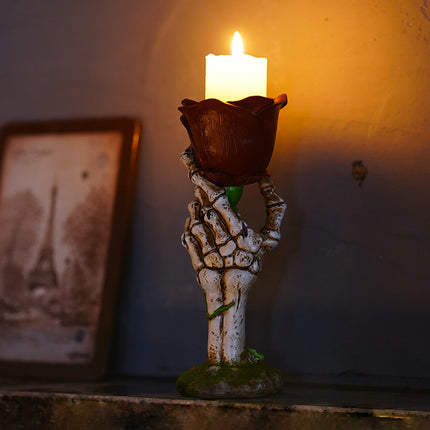 Skeleton Hand Rose Candle Holder Decoration Gothic Style Durable Resin Halloween