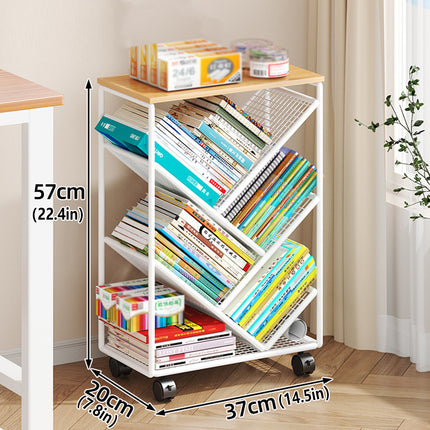 Mobile Wheeled Small Bookshelf Floor Storage Rack for Home Office Storage