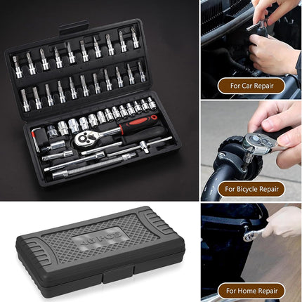 46PCS Ratchet Screwdriver Wrench Set For Home Garage Auto Repair Hand Tool Kit