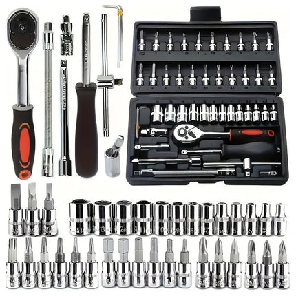 46PCS Ratchet Screwdriver Wrench Set For Home Garage Auto Repair Hand Tool Kit