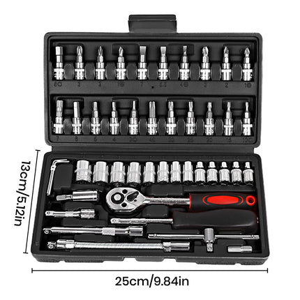 46PCS Ratchet Screwdriver Wrench Set For Home Garage Auto Repair Hand Tool Kit