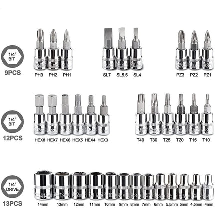 46PCS Ratchet Screwdriver Wrench Set For Home Garage Auto Repair Hand Tool Kit