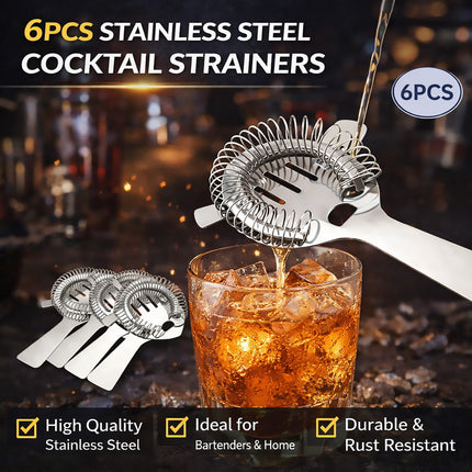 6 Pack Stainless Steel Hawthorne Cocktail Strainer Bar Ice Filter Bartender Tool