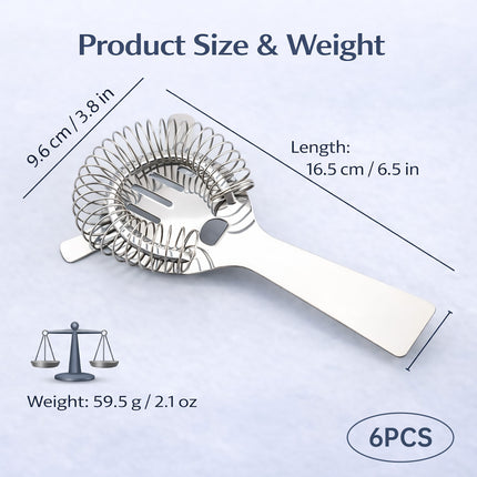 6 Pack Stainless Steel Hawthorne Cocktail Strainer Bar Ice Filter Bartender Tool
