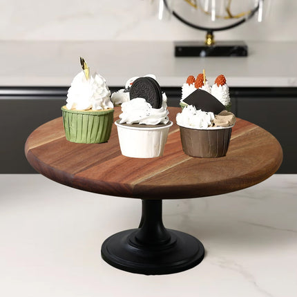Wooden Cake Display Stand 11.8 Inch Round Aesthetic for Dessert Party Wedding