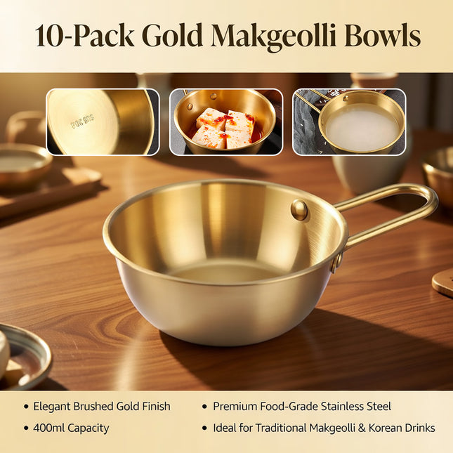 Stainless Steel Bowl with Handle Set 10 Pieces Gold 400ml Korean Condiment Dish