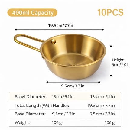 Stainless Steel Bowl With Handle Set 10 Pieces Gold 400ml Korean Condiment Dish